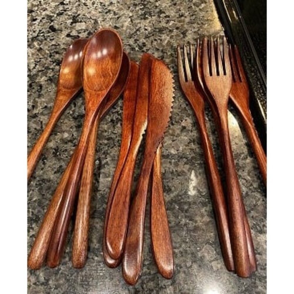 New Wooden Cutlery Set For Dinner, Kitchen Flatware Tableware Utensil Set